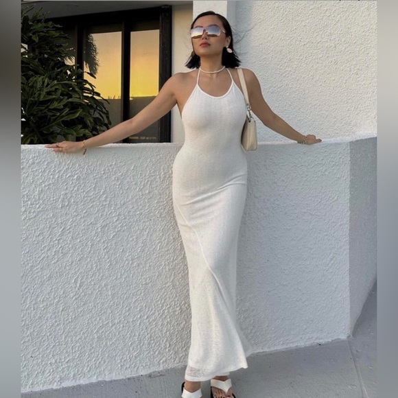 strapless open back dress Brightwell Maxi Dress White, US 4 / White